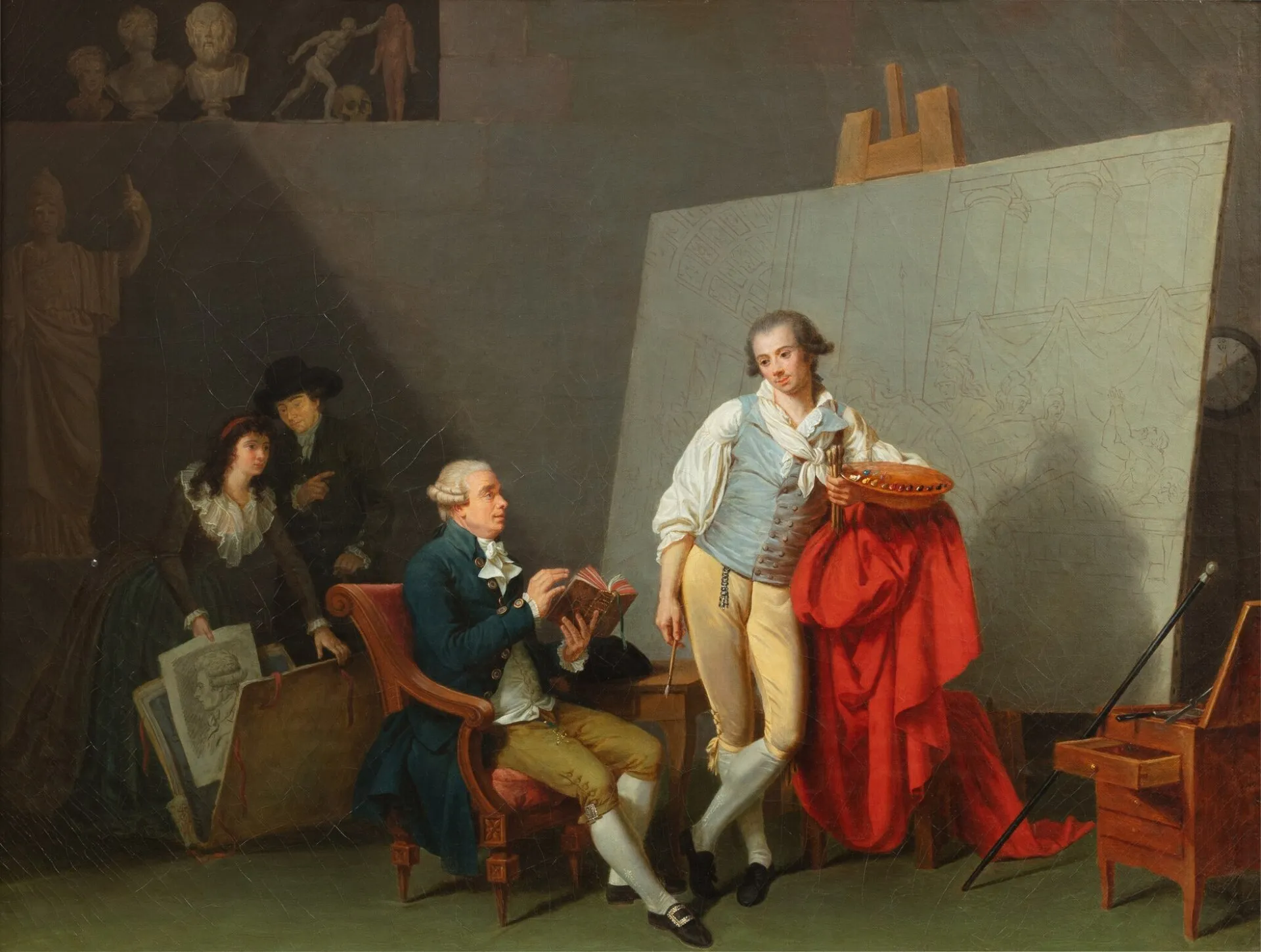 artist painting self portrait in studio