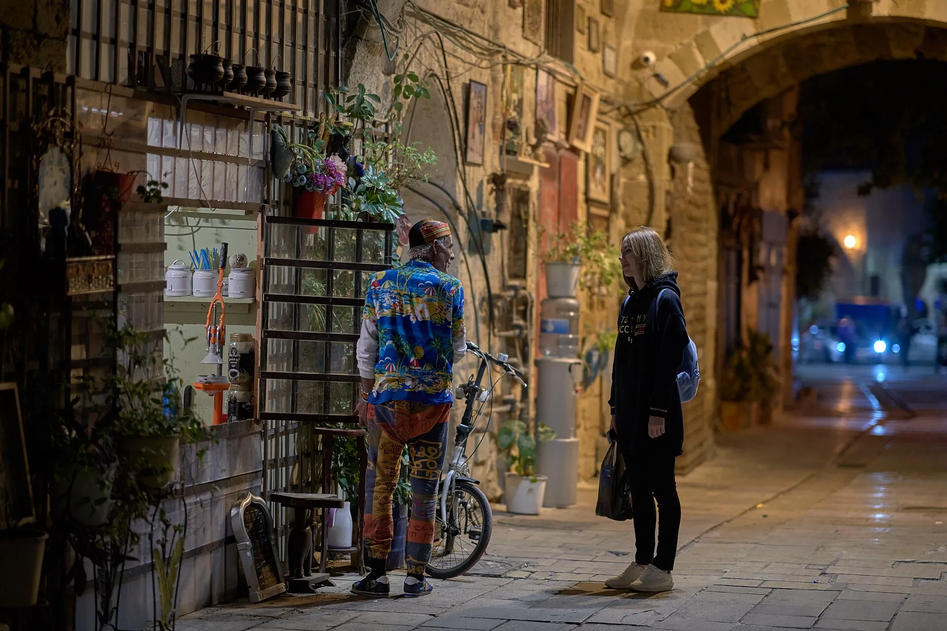 Acre old city night alley Israel
